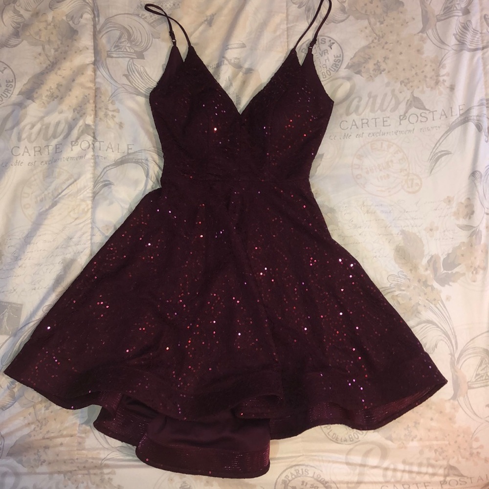 Maroon Sequin Homecoming Dress